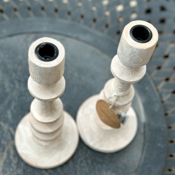 Rustic Cream Wooden Candle Holders - Picture 3 of 4